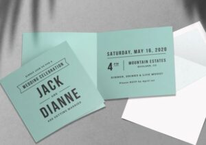 custom light blue folded wedding invitations