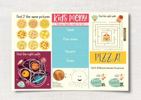 custom placemat kids menu